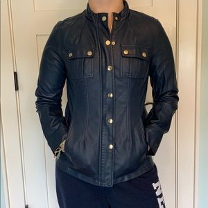 Navy blue leather jacket